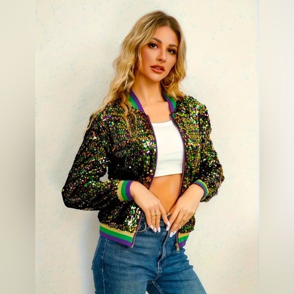 Mardi Gras Sequin Bomber Jacket - Picture 4 of 7